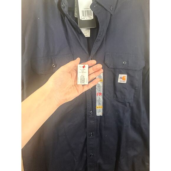 Carhartt FR Flame Resistant Twill Work Shirt Navy Blue L Tall - Picture 11 of 12